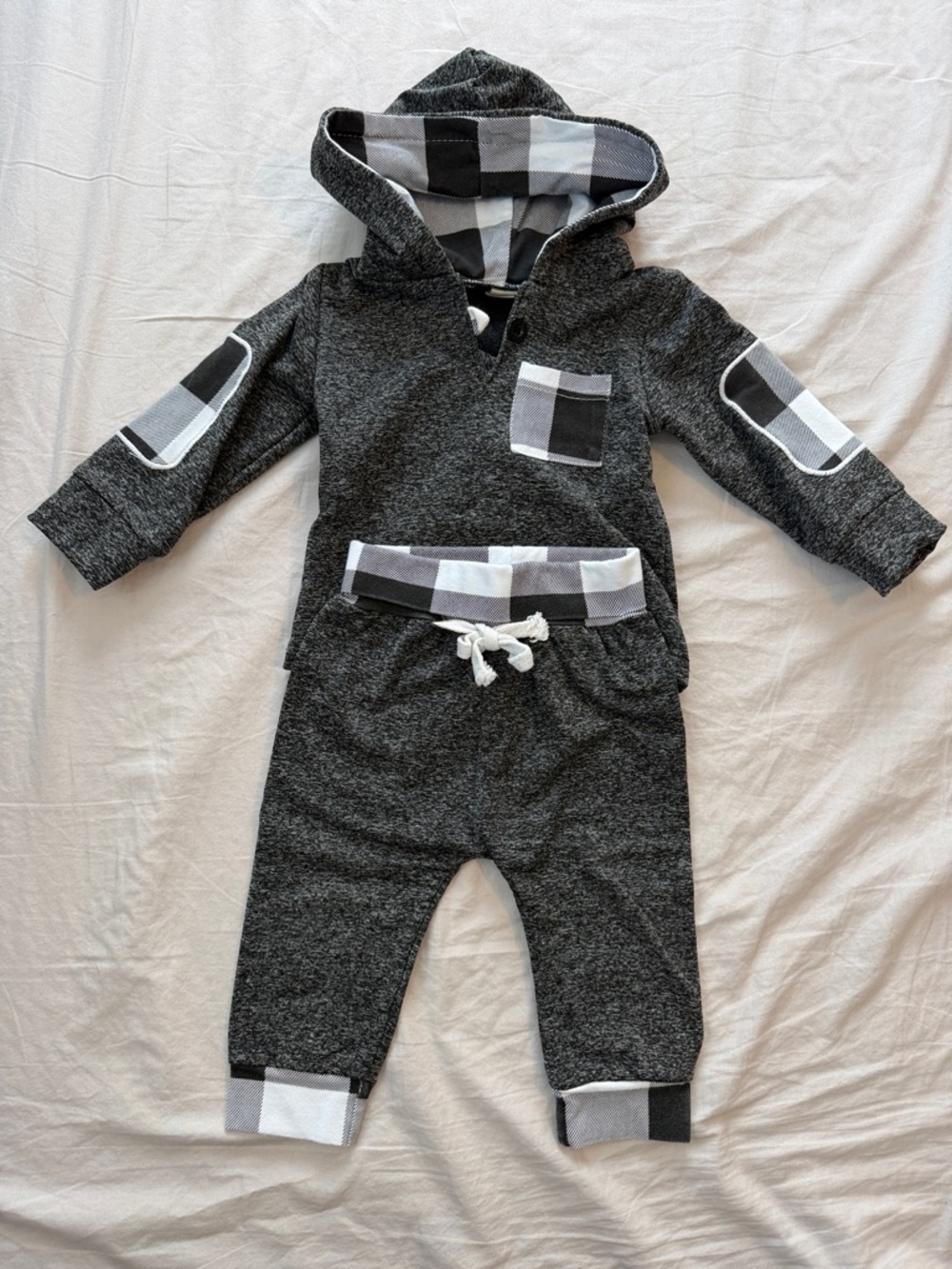 Amazon Kids Matching Set Hoodie and Joggers in Black and White Plaid